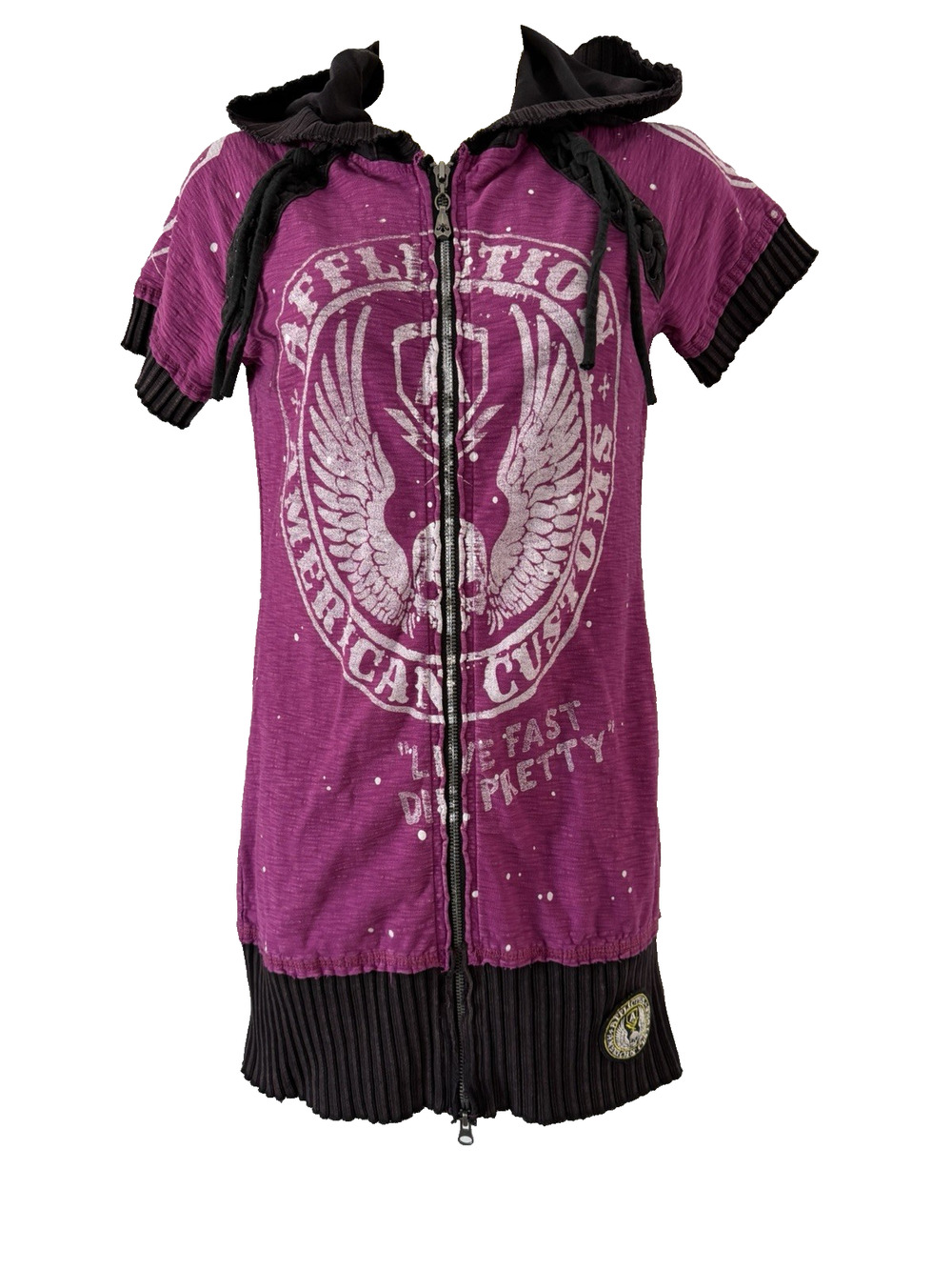Affliction Vintage Y2K Long Hoodie Thrashed Full Zip Live Fast Die Women Size M